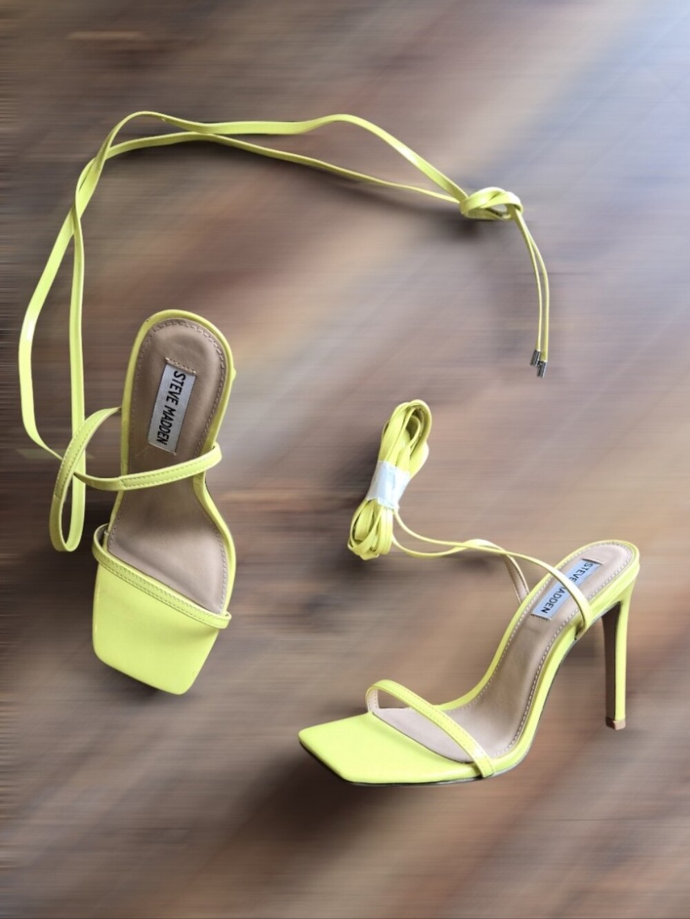STEVE MADDEN Neon Yellow Lace-Up Stiletto Sandals NWTs- Size 8